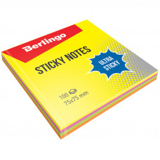 Самоклеящийся блок Berlingo "Ultra Sticky", 75*75мм, 100л, 4 неоновых цвета